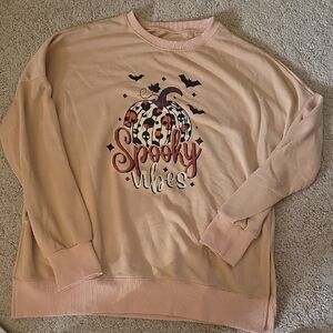 Spooky Vibes Pumpkin Sweatshirt- Tan